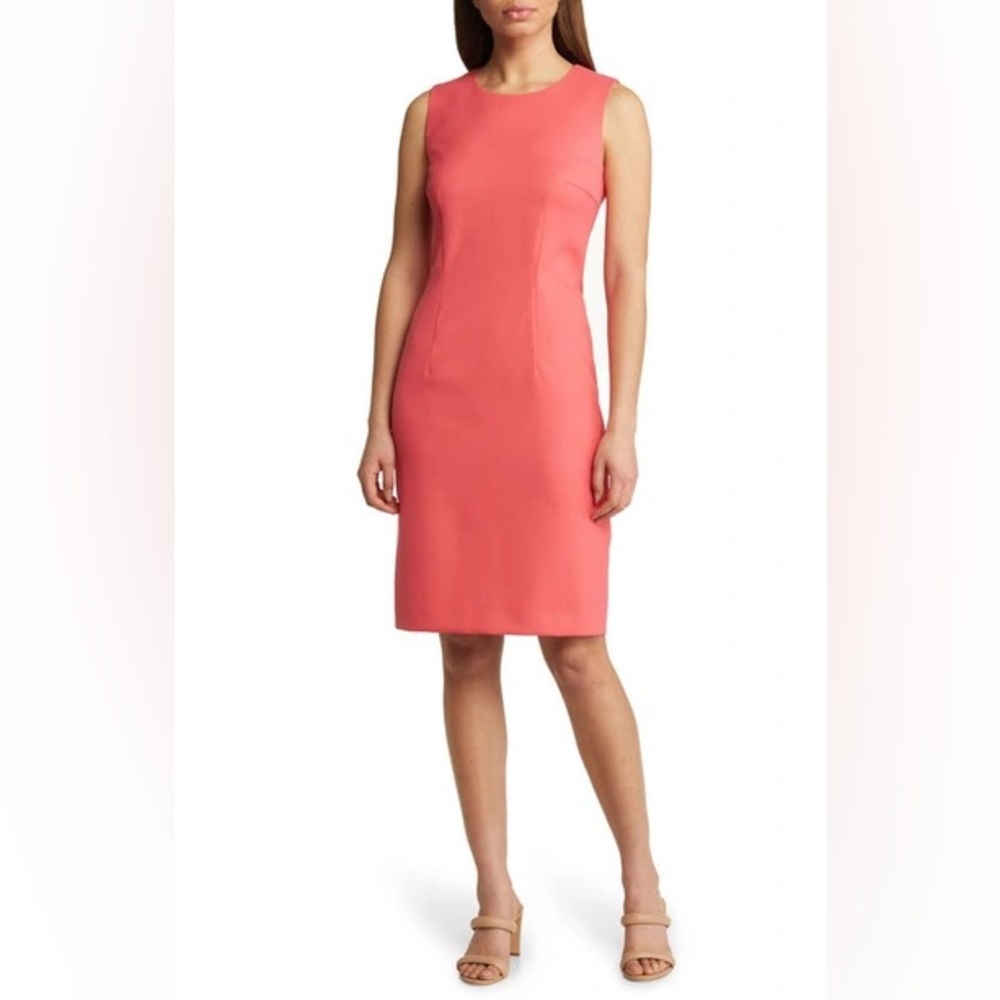 NWT HUGO BOSS Dirusa Wool Blend Sheath dress 4 coral